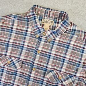 Duluth Trading 2XLT Breezeshooter Long Sleeve Plaid Shirt Button Front Gray Blue